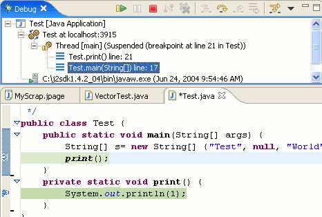 Highlighting of lines in execution call stack