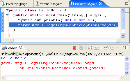 Exception breakpoint link in Console view