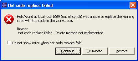 Hot Code Replace Failed Dialog