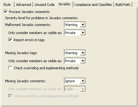 Javadoc preference page