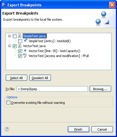 Picture showing Breakpoint import/export