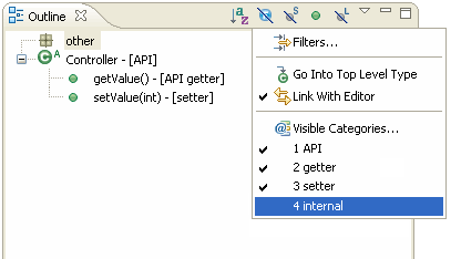 Outline showing categories and category filters
