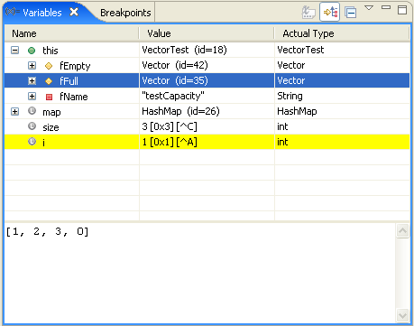 Picture showing variables in columns