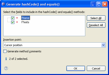 Generate hash and equals wizard