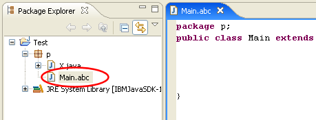 Package explorer with 'Y.abc' as compilation unit