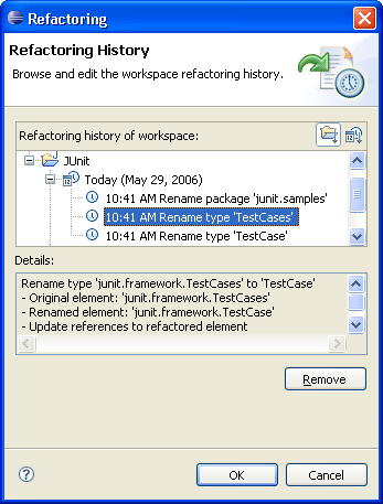 Refactoring history dialog