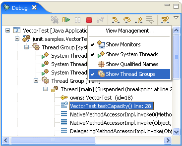 Enabling thread groups in the debug view