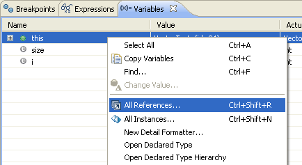 All References action in context menu