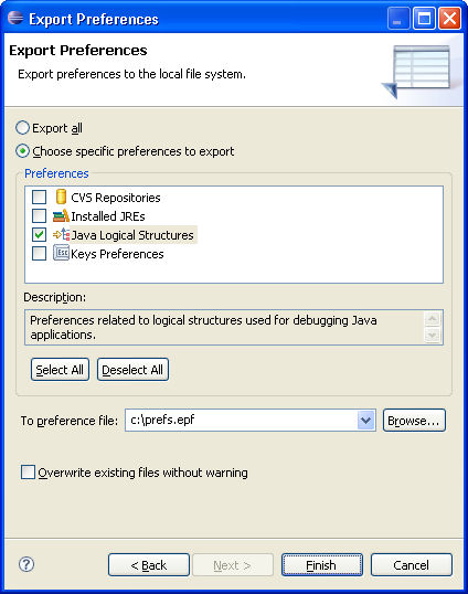 Exporting logical structures