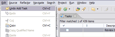 Screenshot showing the undo available after adding a task to the tasks view