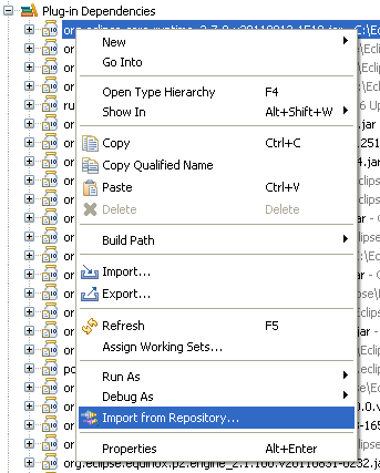 Import from repository in package explorer view