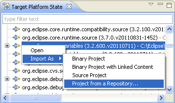 Import from repository in target platform state view