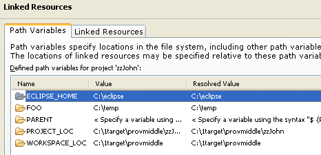 project variables properties page