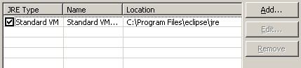 Installed JREs preference page