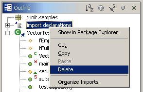 Outline view context menu