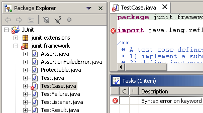 Problem marker in Package Explorer, editor and Tasks view