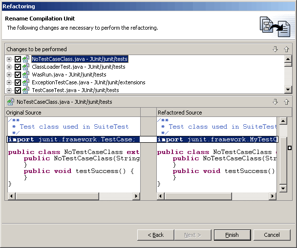 Refactoring wizard preview page