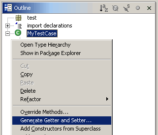 Generate Getter and Setter in context menu