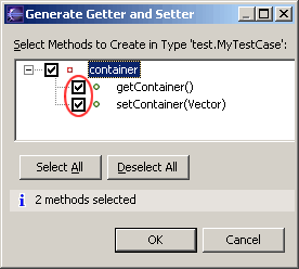 Generate Getter and Setter dialog