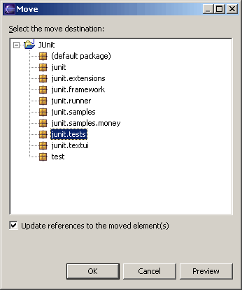 Move destination dialog