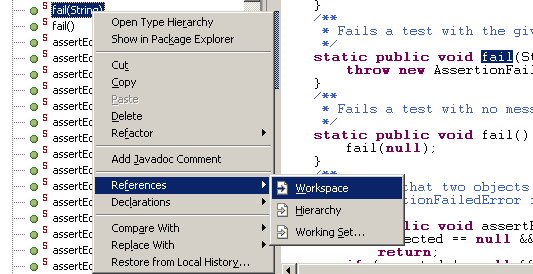 Search context menu in Outline view