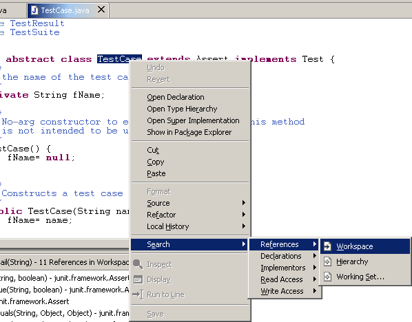 Search context menu in editor