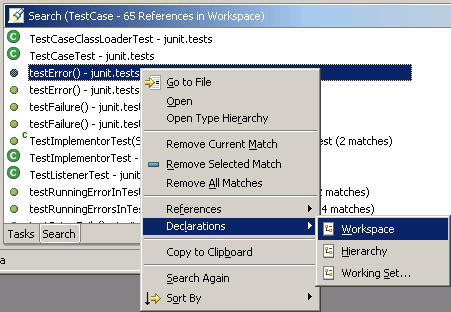 Search context menu in Search results view