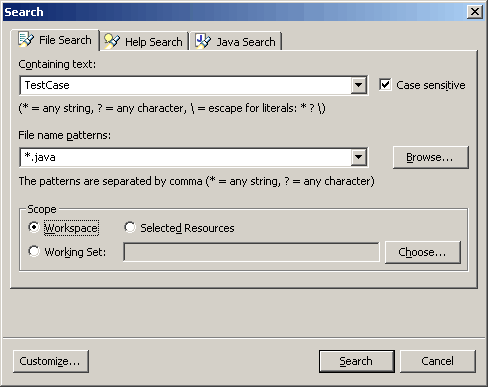 File search tab