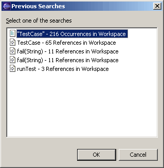 Previous search results dialog