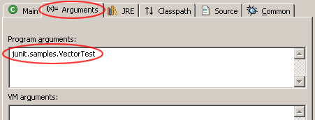 Arguments tab of the launch configuration dialog