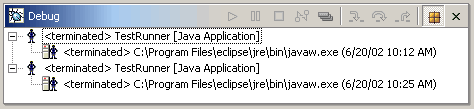 Debug view showing two terminated run launches