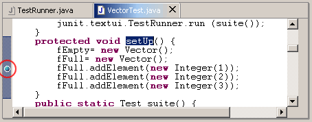 VectorTest.java editor showing added breakpoint