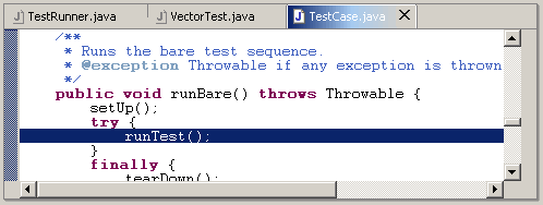 TestCase.java editor showing current line of execution