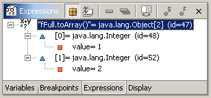 Expressions view containing fFull.toArray() expression