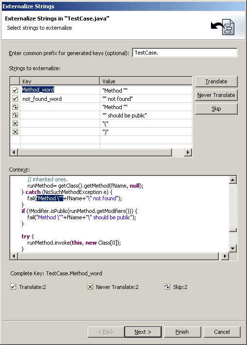 Externalize Strings Key/value page