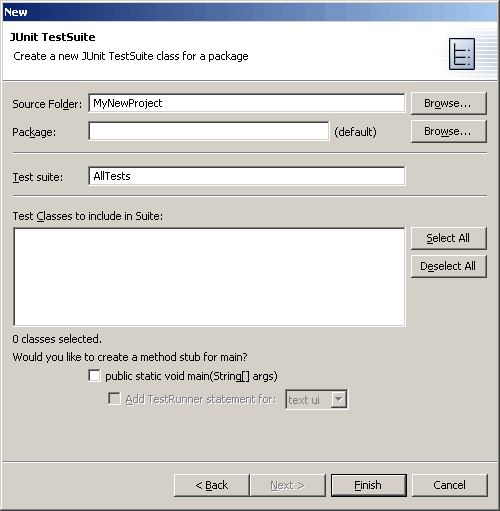 TestSuite creation wizard