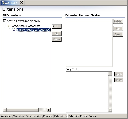 Extensions editor page