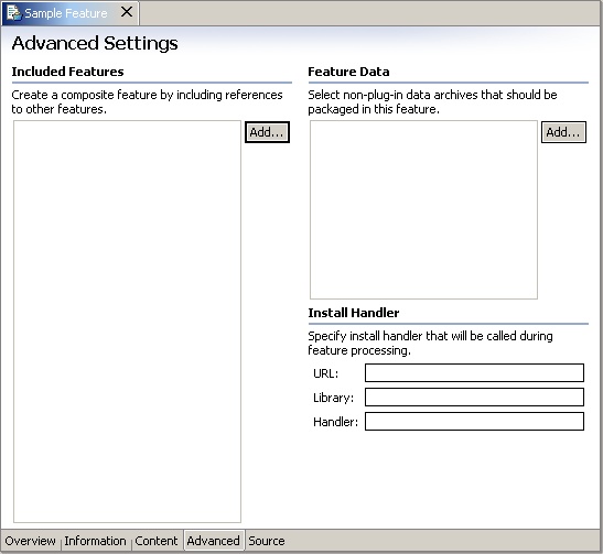 Feature manifest editor - Advanced page