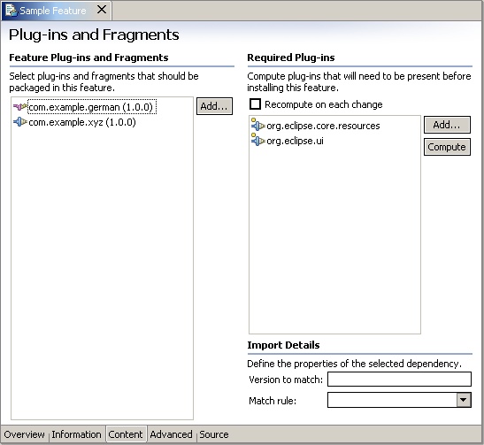 Feature manifest editor - Content page