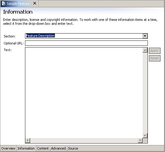Feature manifest editor - Information page