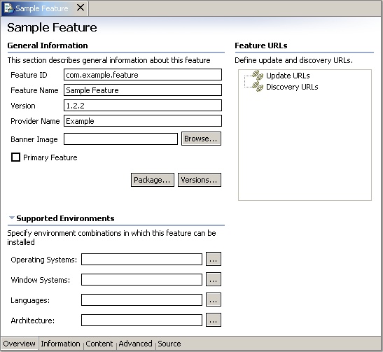 Feature manifest editor - Overview page