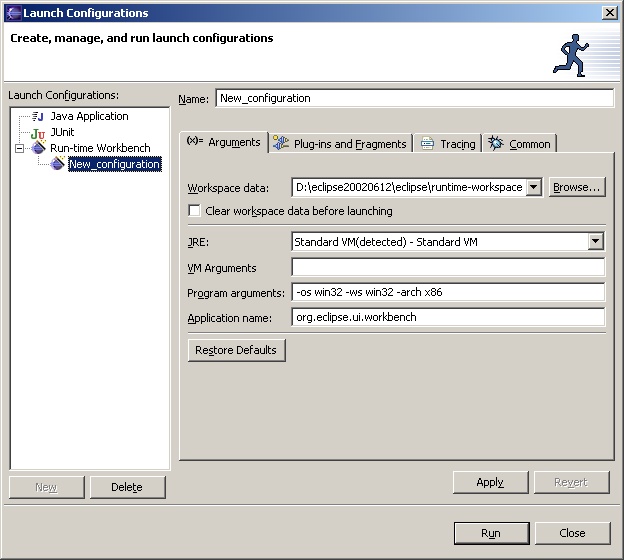 Run-time workbench launcher - arguments