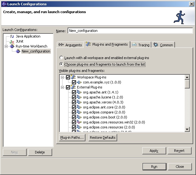 Run-time workbench launcher - plug-ins and fragments