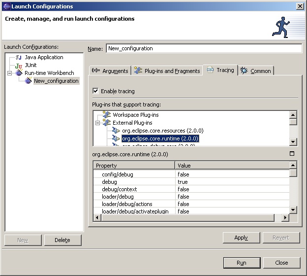 Run-time workbench launcher - tracing