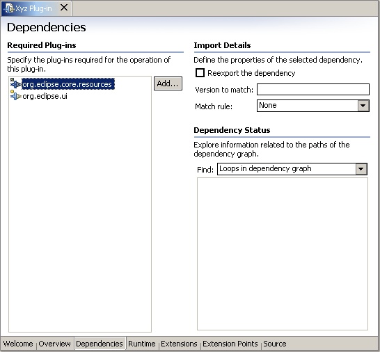 Dependencies editor page