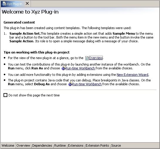 Welcome editor page