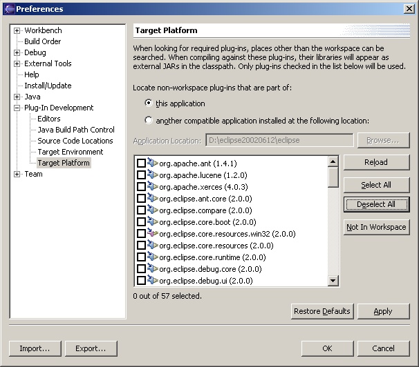 PDE preferences - "Target Platform" page