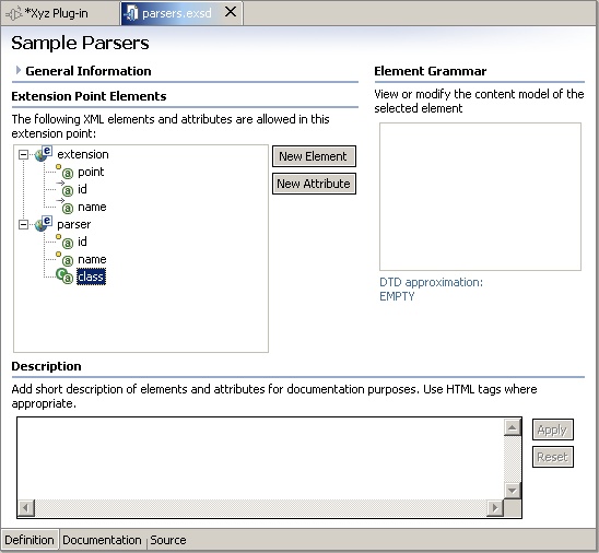 Extension point schema editor - Definition page