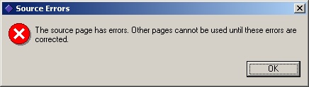 Source editor page - error dialog