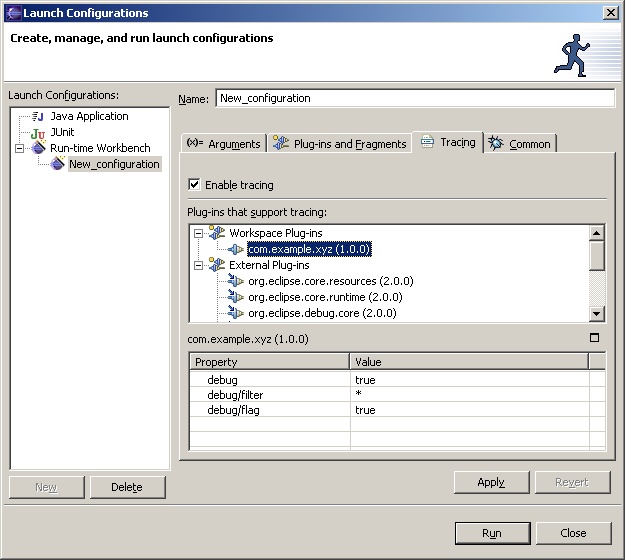 Run-time workbench launcher - tracing example